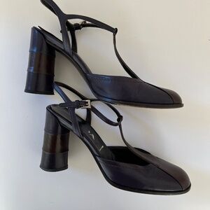 Y2K Prada Purple/Brown Leather T-Strap Slingback Pumps Italy size 37.5